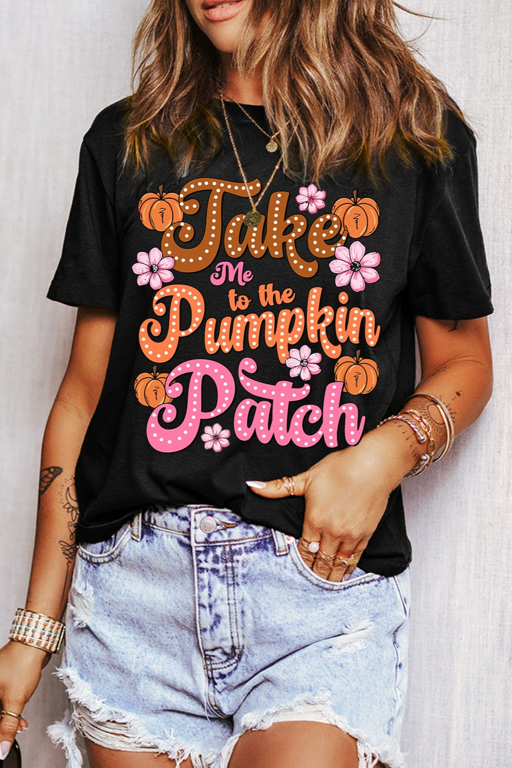 pumpkin patch Halloween Graphic Round Neck Short Sleeve T-Shirt