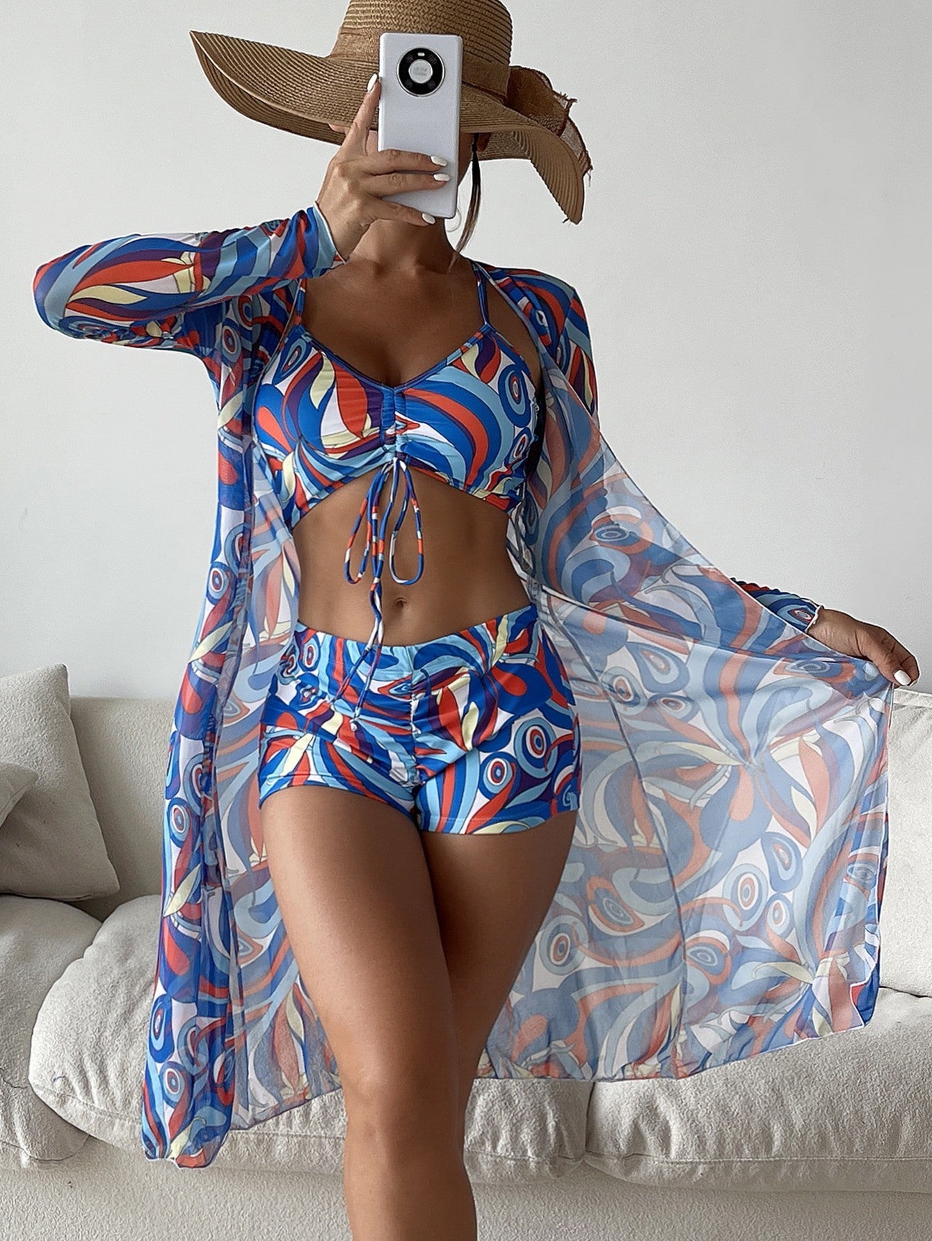 3pcs Bikini With Long Sleeve Cardigan