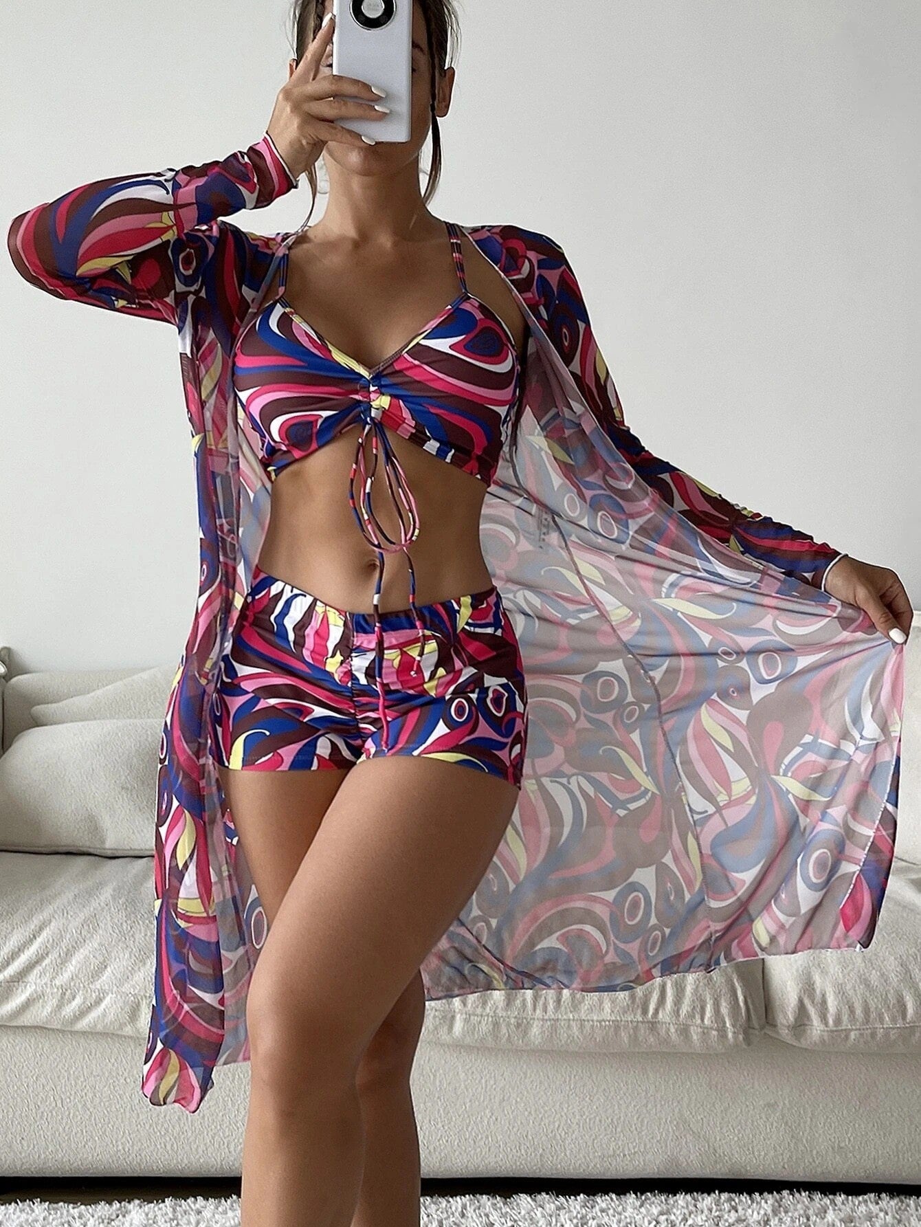 3pcs Bikini With Long Sleeve Cardigan