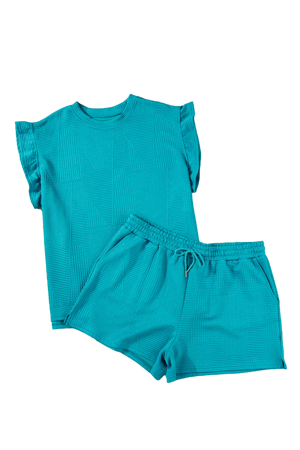 Skobeloff Textured Ruffle Split Top and Drawstring Shorts Set