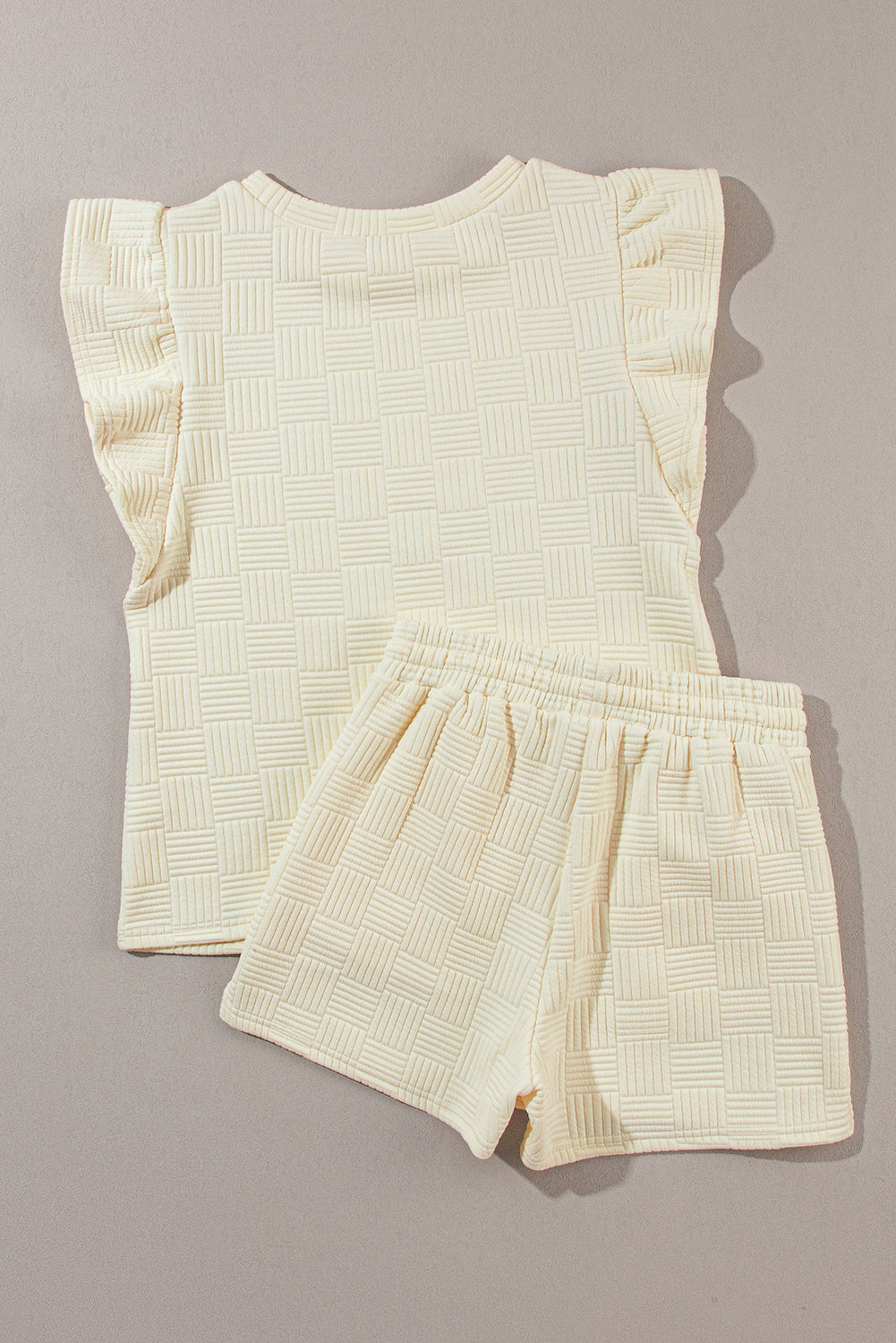 Bonbon Textured Ruffle Sleeve Tee and Drawstring Shorts Set