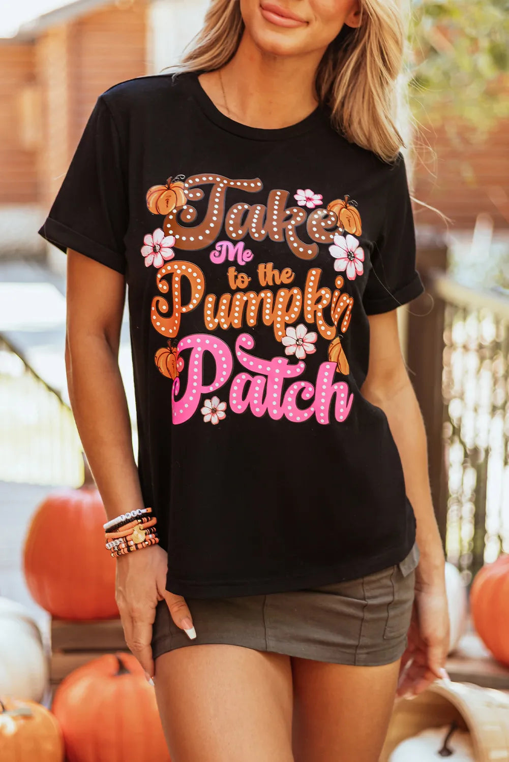 pumpkin patch Halloween Graphic Round Neck Short Sleeve T-Shirt