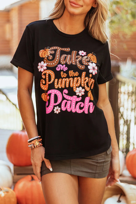 pumpkin patch Halloween Graphic Round Neck Short Sleeve T-Shirt