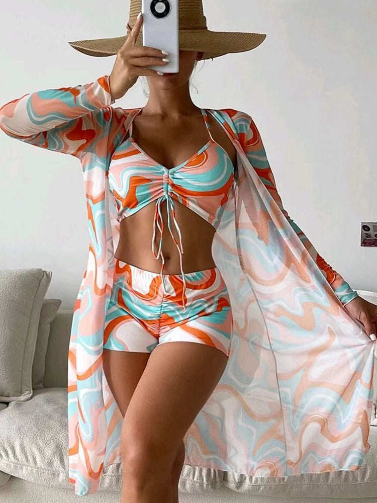 3pcs Bikini With Long Sleeve Cardigan