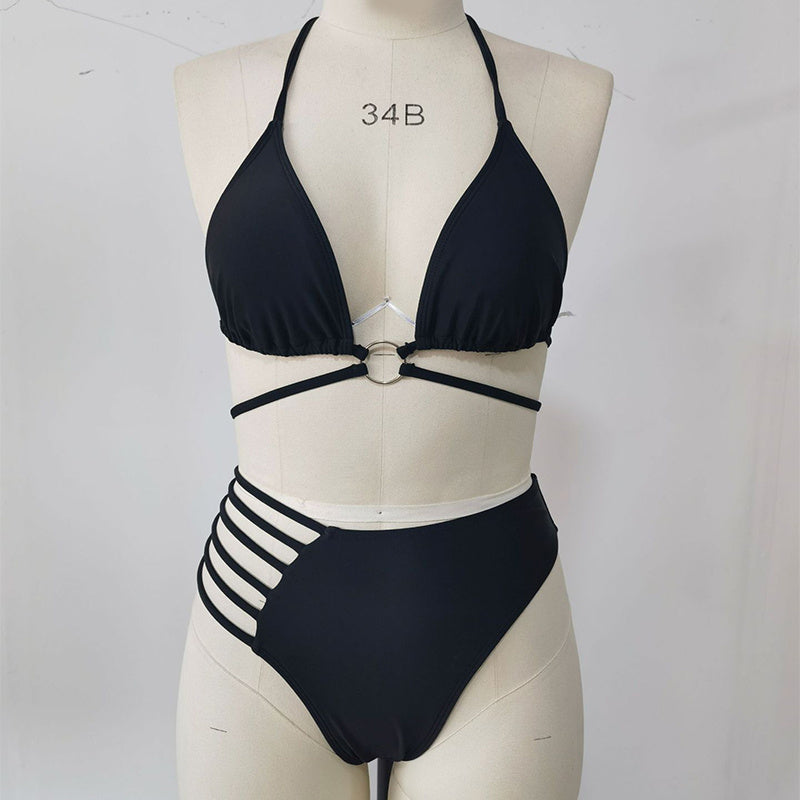 Two-piece Halter Neck Bikini Cutout Strap Swimsuit