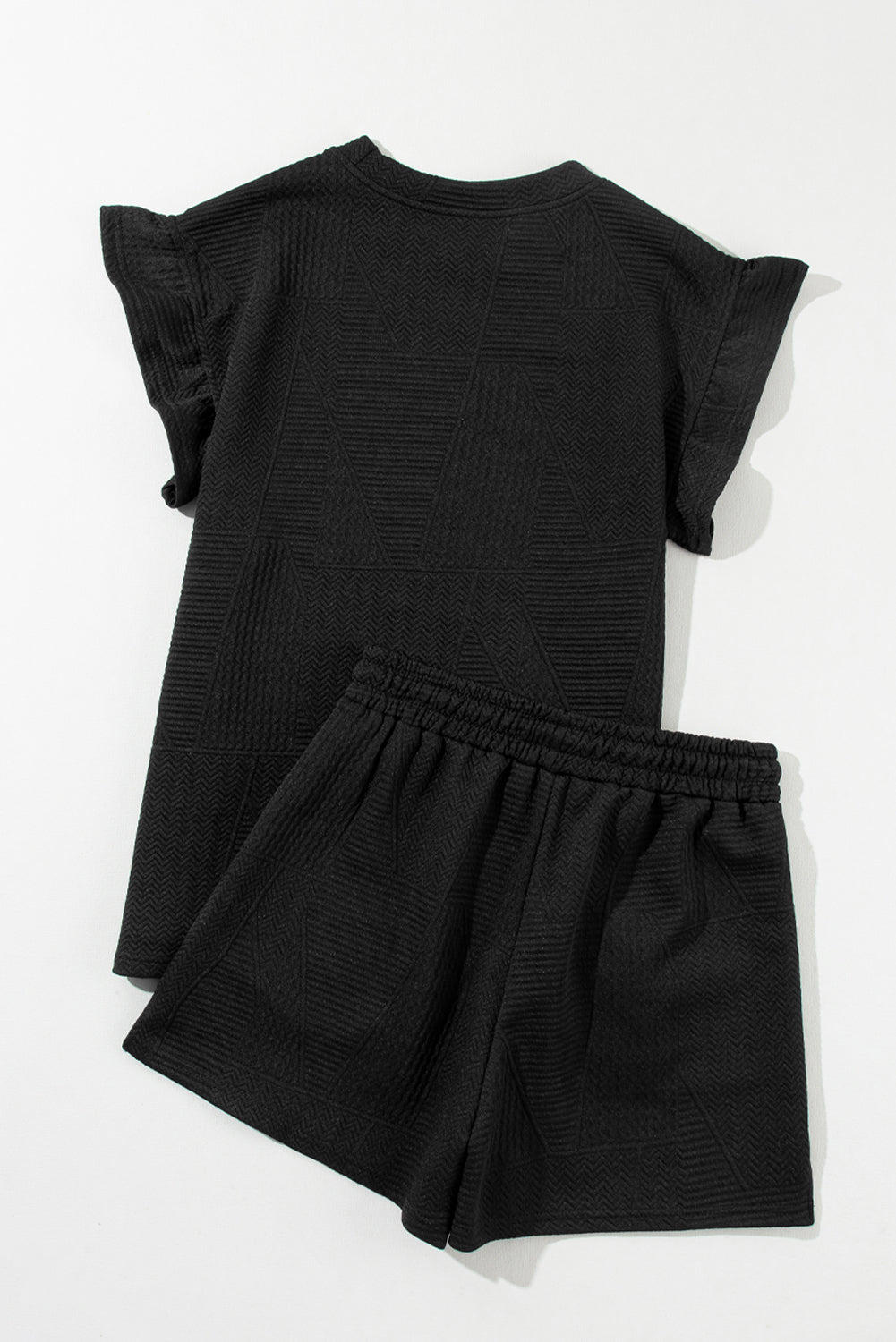 Skobeloff Textured Ruffle Split Top and Drawstring Shorts Set