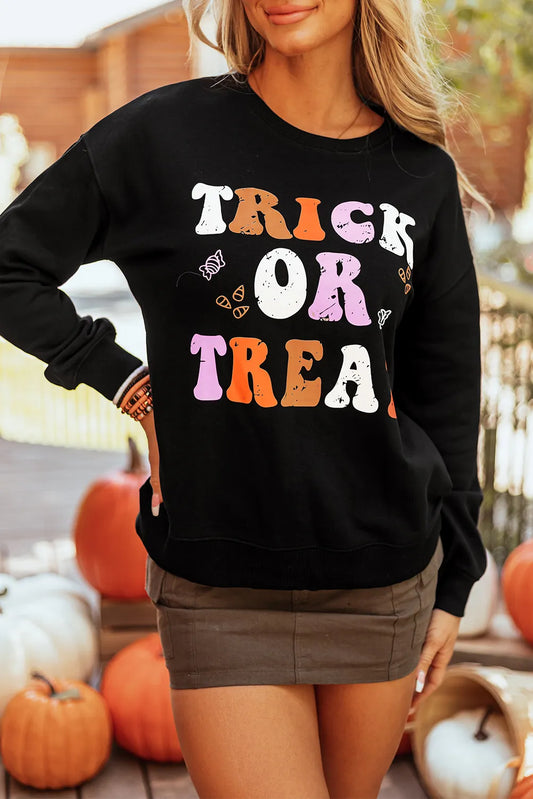 trick or treat  Graphic Round Neck Long Sleeve Sweatshirt