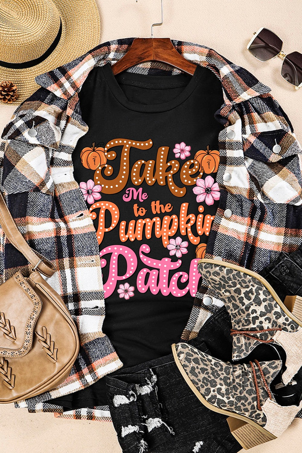 pumpkin patch Halloween Graphic Round Neck Short Sleeve T-Shirt