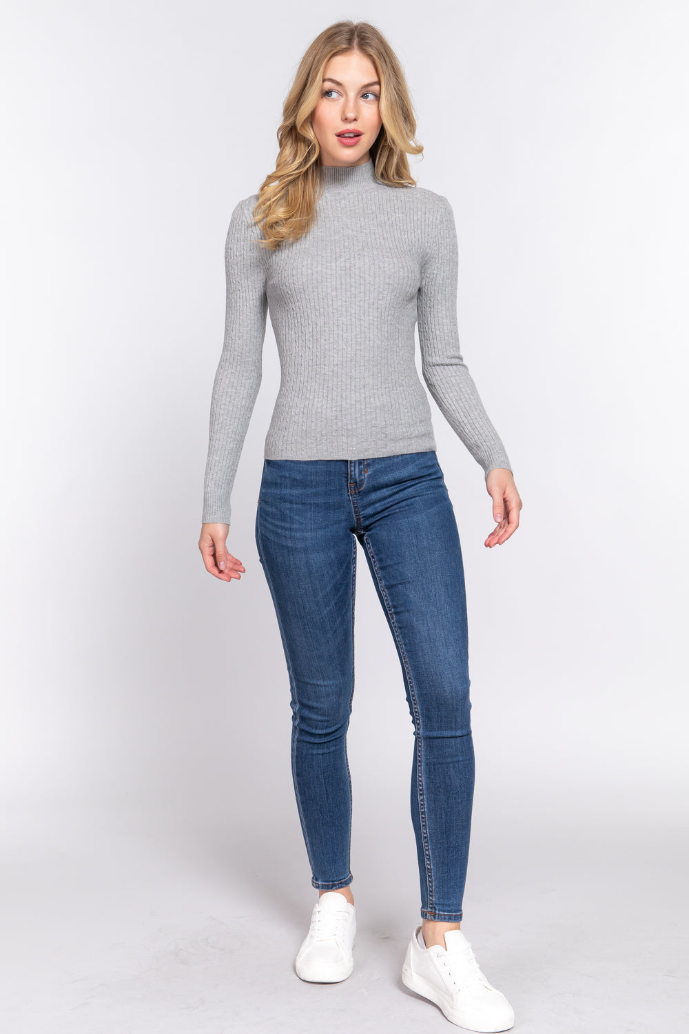 Long Slv Mock Neck Rib Sweater