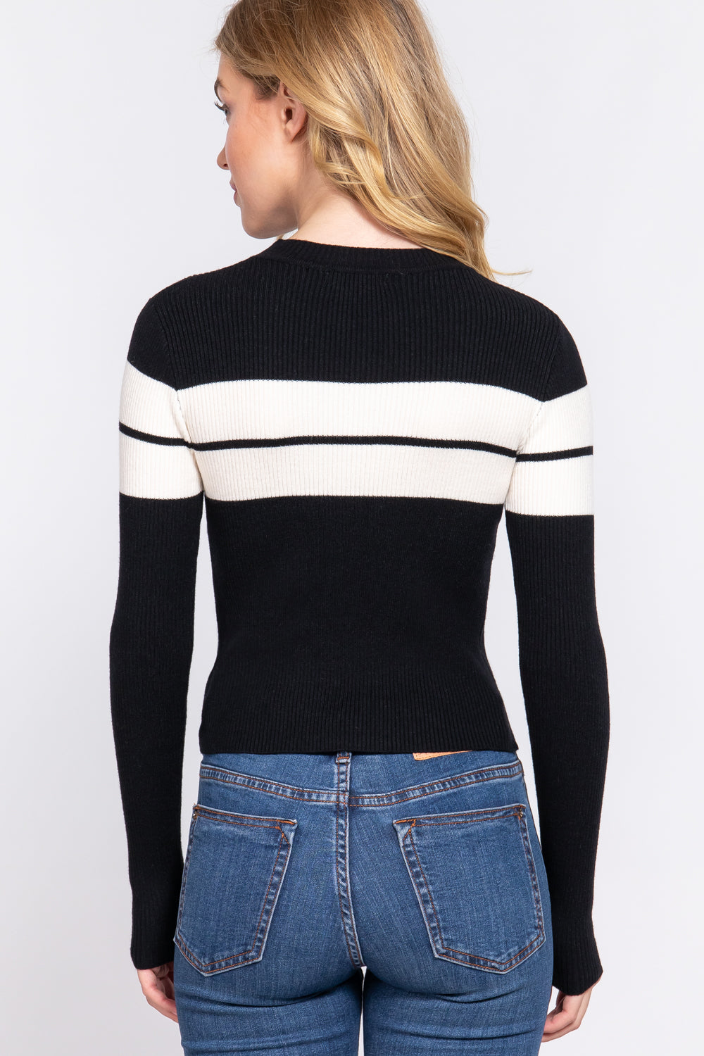 Long Slv Stripe Rib Sweater